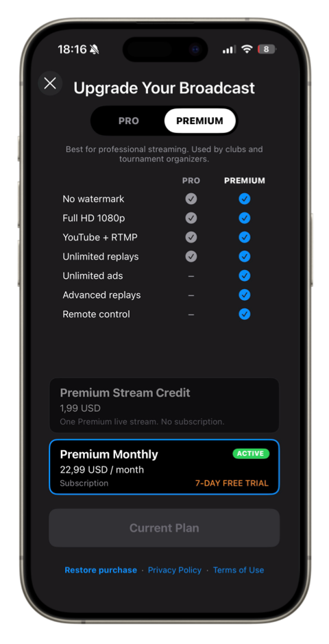 Check the offer status or tap Restore Purchases in Ultimate Streamer